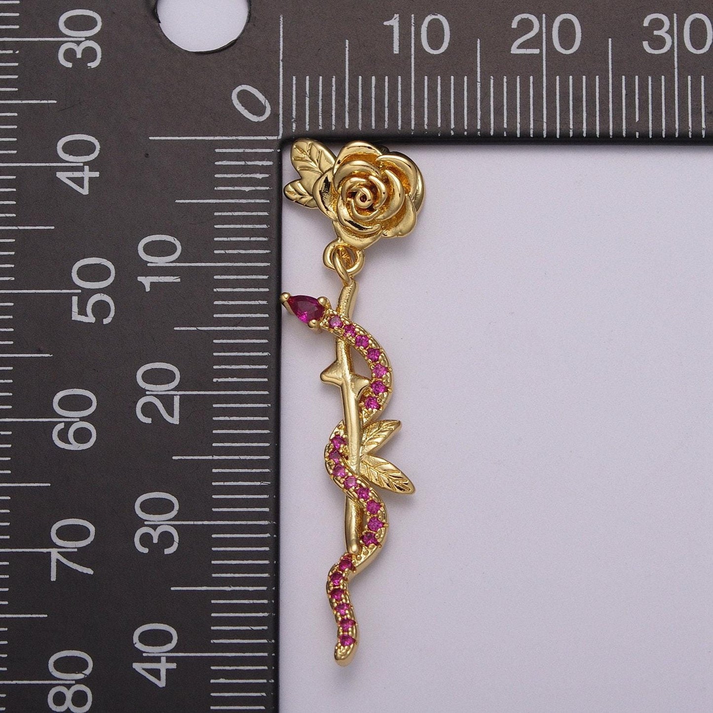 Pink cz gold snake charm, micro pave snake pendant charm for serpent animal jewelry dangle charm -498