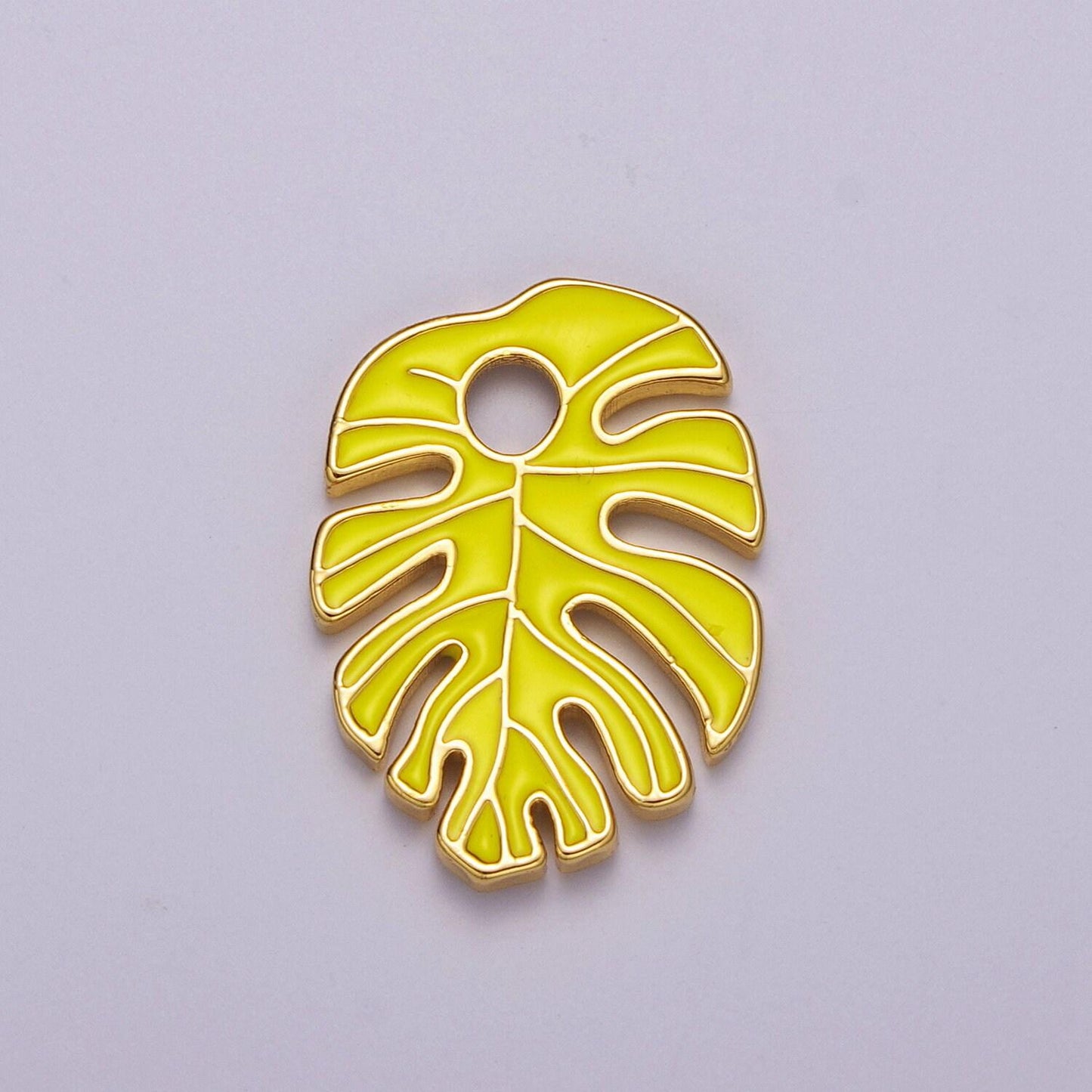 Colorful enamel tropical monstera leaf plant charm necklace bracelet earring pendant gold filled leaf nature charm large leaf charm
