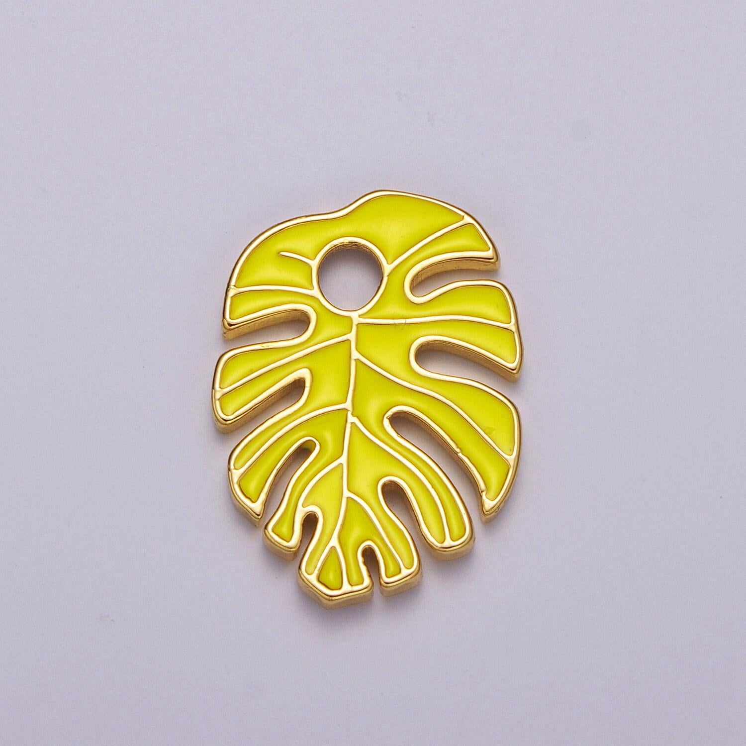 Colorful enamel tropical monstera leaf plant charm necklace bracelet earring pendant gold filled leaf nature charm large leaf charm