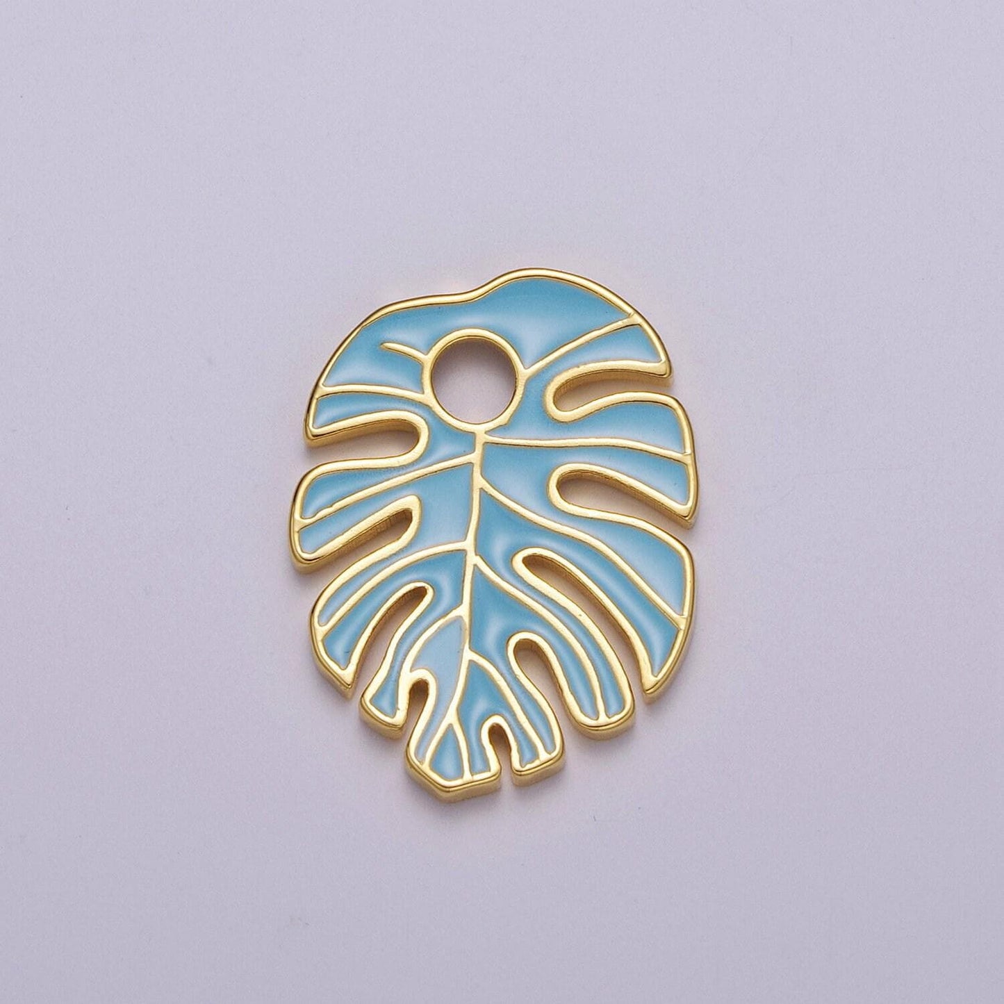 Colorful enamel tropical monstera leaf plant charm necklace bracelet earring pendant gold filled leaf nature charm large leaf charm