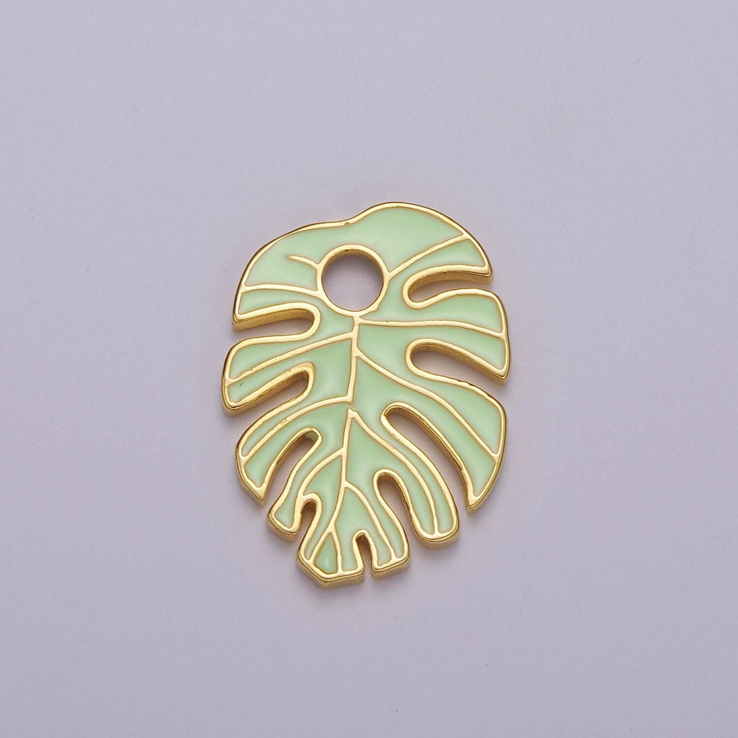 Colorful enamel tropical monstera leaf plant charm necklace bracelet earring pendant gold filled leaf nature charm large leaf charm