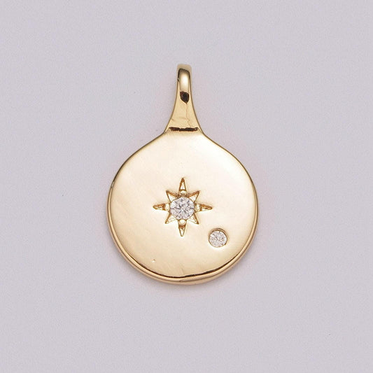 Gold north star charms, 19x23mm gold pendant, north charm, coin charms, sky charms, gold charms, medallion charms, disc charm