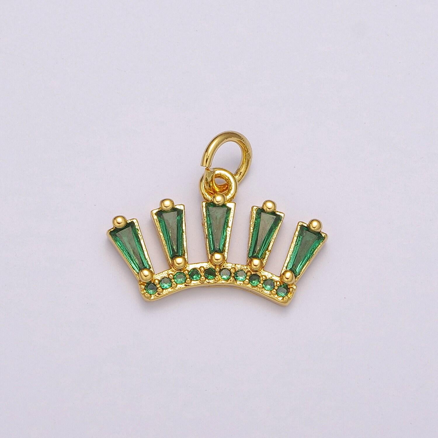 Dainty green crown charm dangle eye lash charm for necklace earring component supply