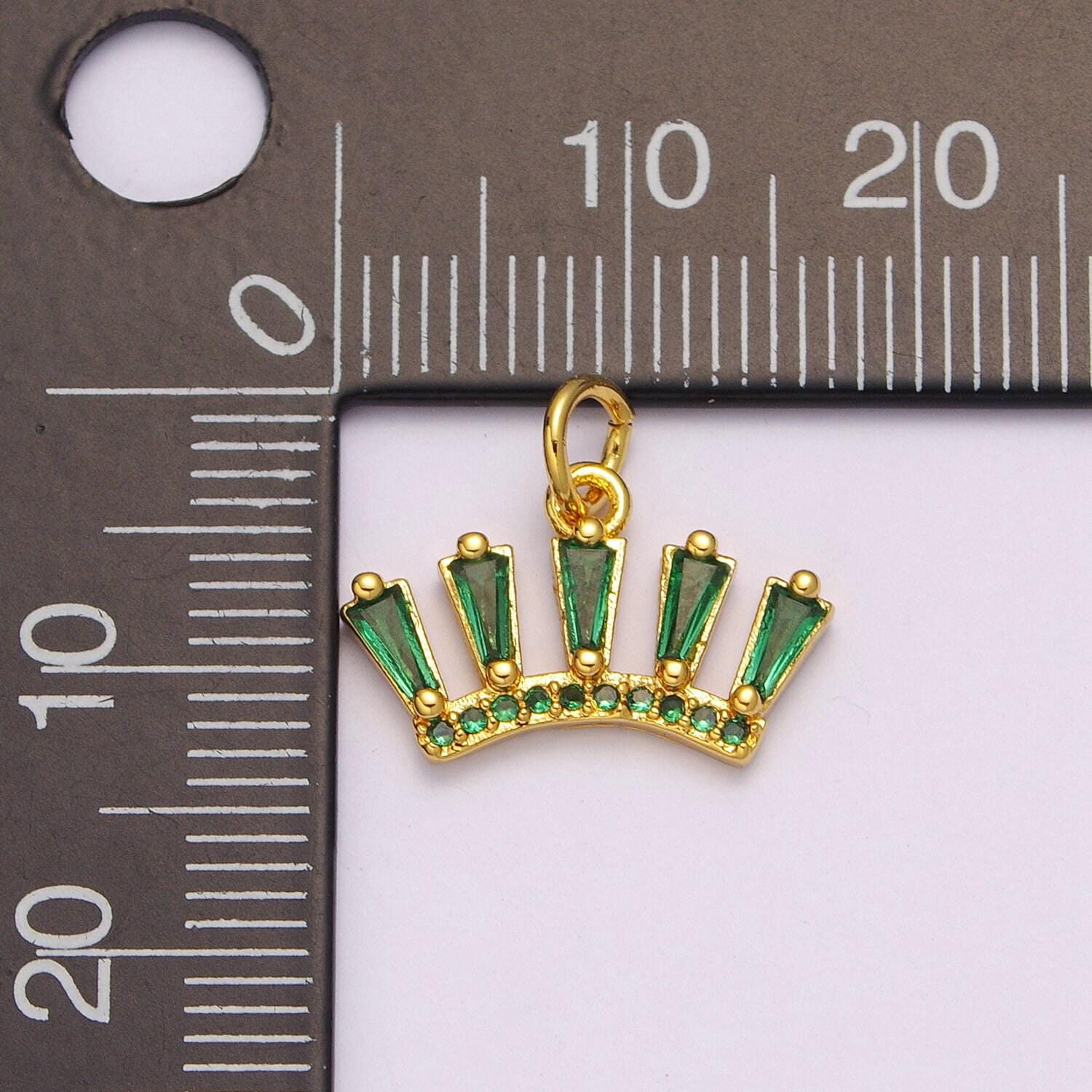 Dainty green crown charm dangle eye lash charm for necklace earring component supply
