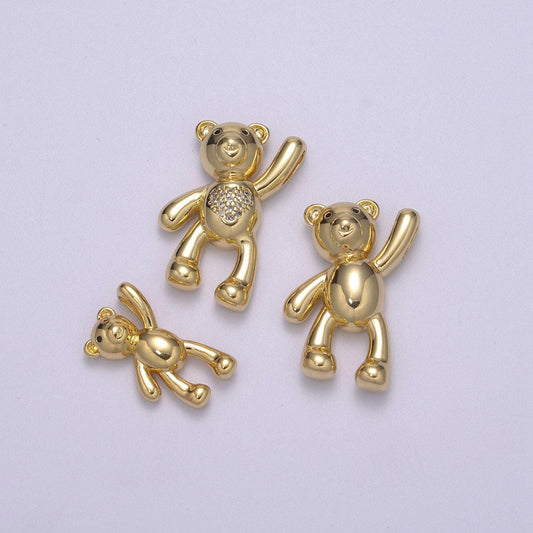 Dainty gold teddy bear charm dangle charm for necklace earring bracelet papa bear mama bear we are family jewelry making supply, m-748