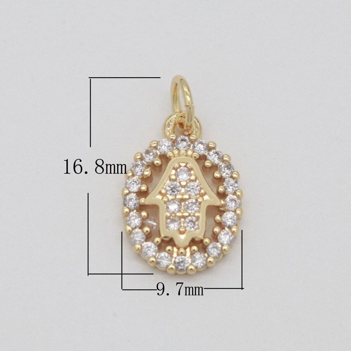 Dainty 18k gold filled hamsa hand evil eye star charm micro pave mini cz pendant for bracelet necklace earring minimalist jewelry m-750