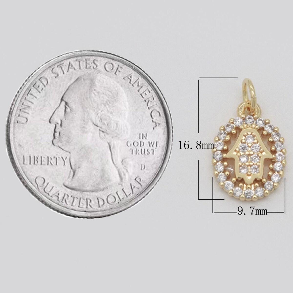 Dainty 18k gold filled hamsa hand evil eye star charm micro pave mini cz pendant for bracelet necklace earring minimalist jewelry m-750