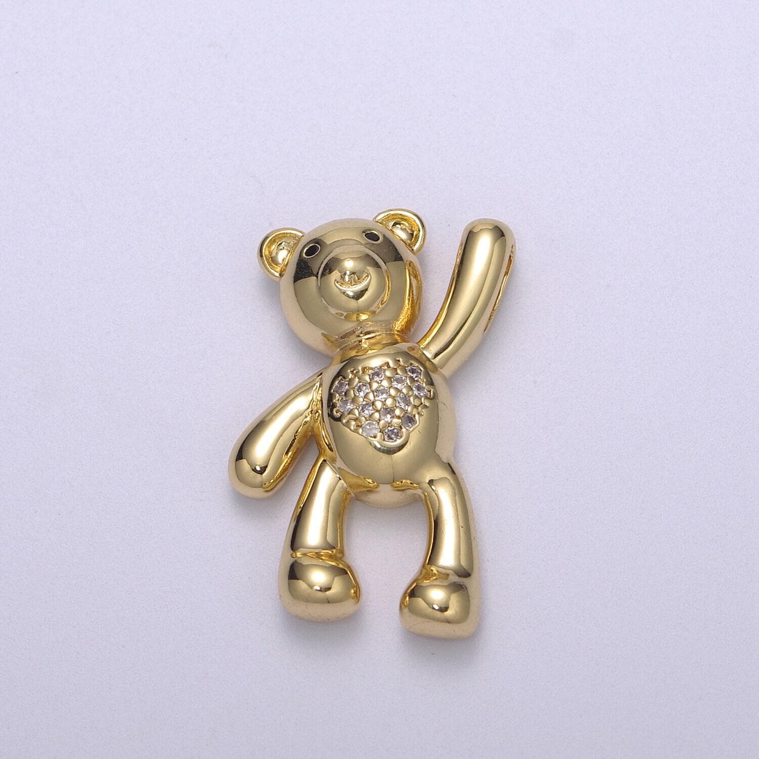 Dainty gold teddy bear charm dangle charm for necklace earring bracelet papa bear mama bear we are family jewelry making supply, m-748