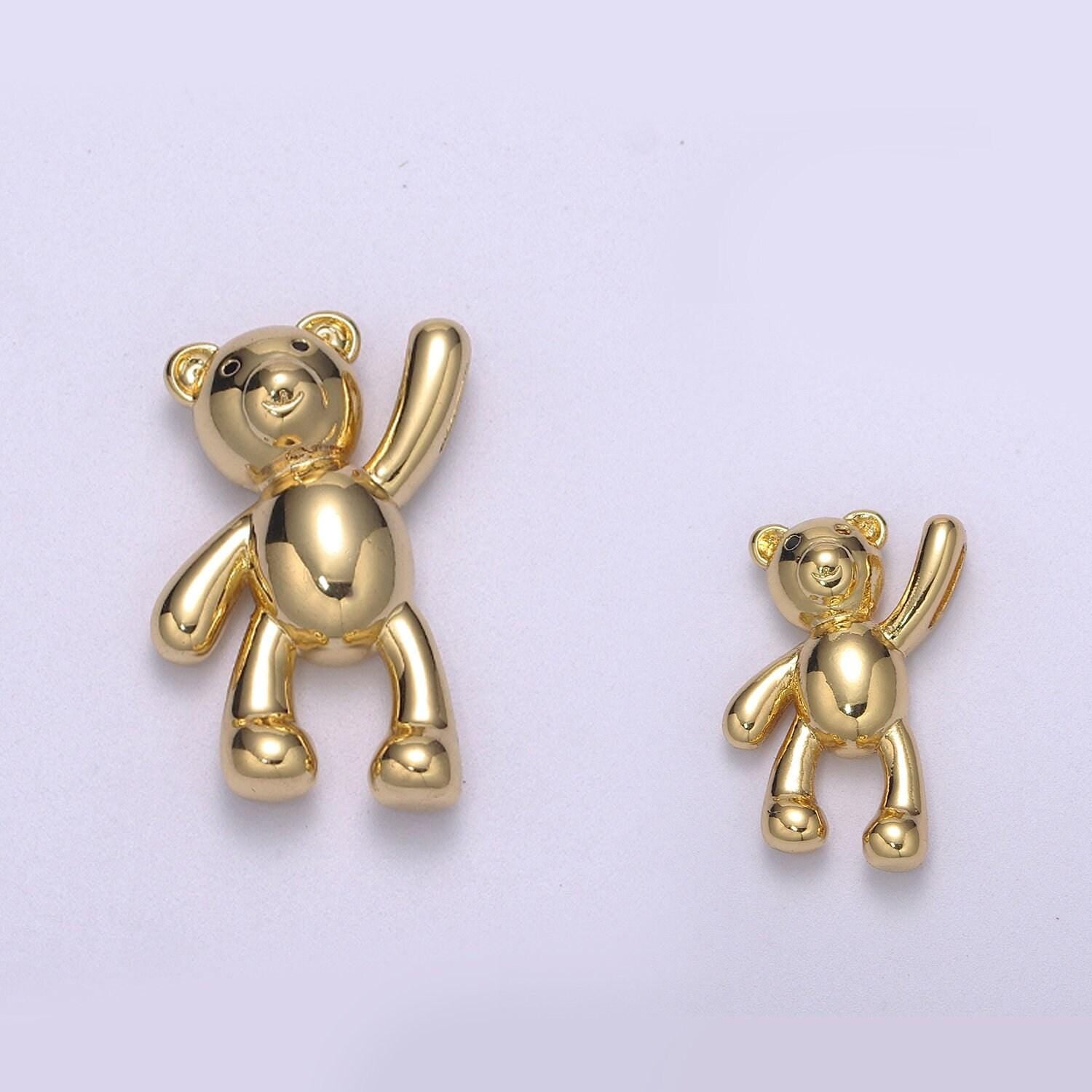 Dainty gold teddy bear charm dangle charm for necklace earring bracelet papa bear mama bear we are family jewelry making supply, m-748
