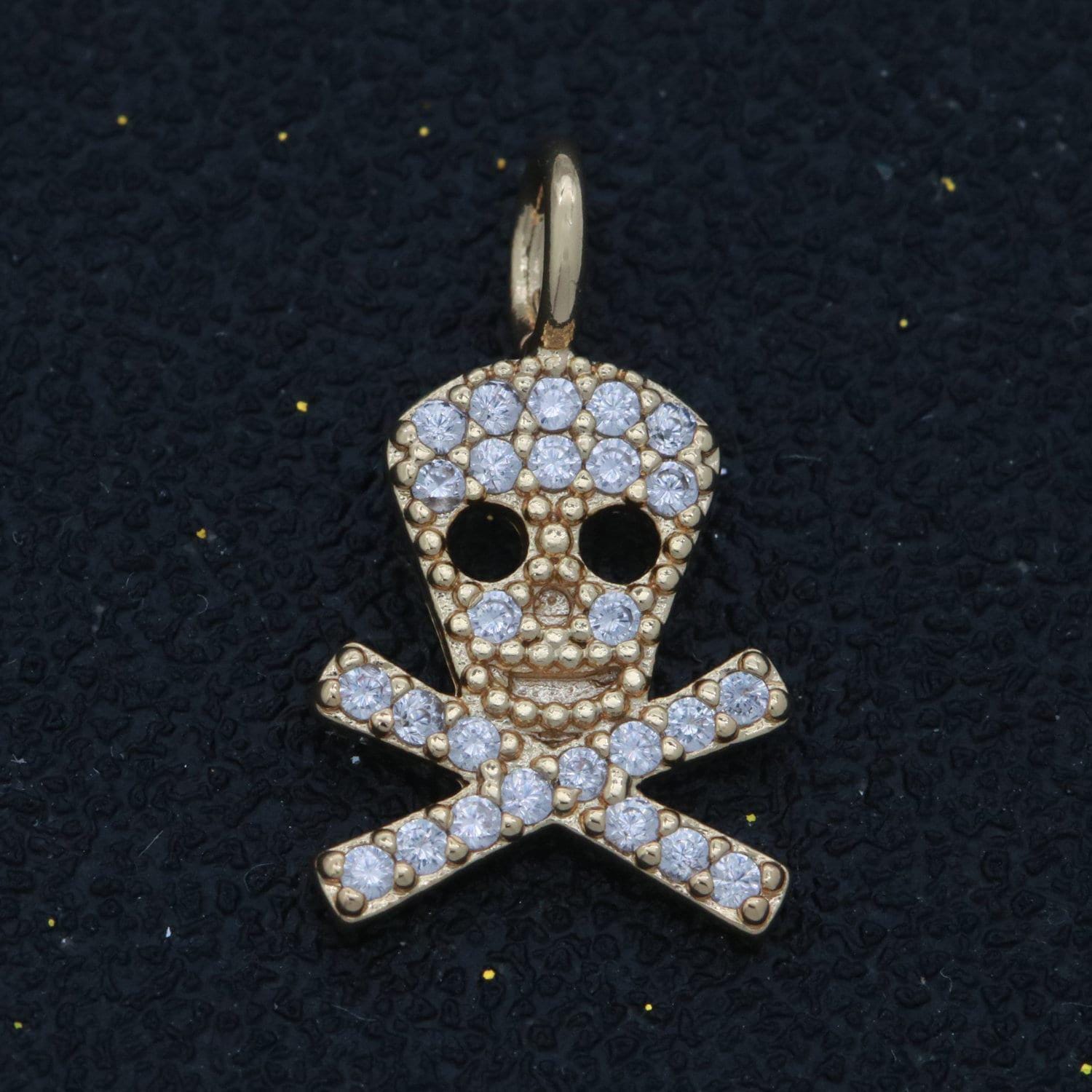 Dainty 18k gold filled skull charm micro pave danger skull charm for halloween jewelry inspired m-742