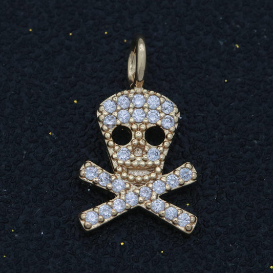Dainty 18k gold filled skull charm micro pave danger skull charm for halloween jewelry inspired m-742