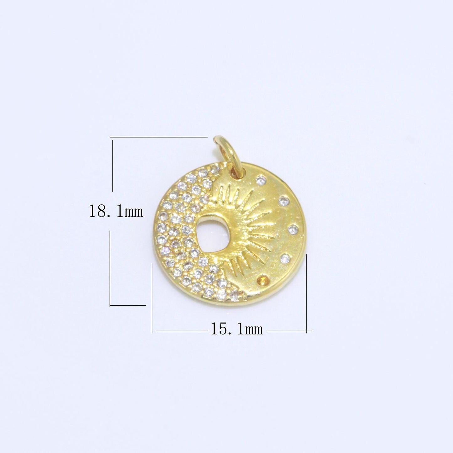 Mini gold moon charm, cubic zirconia celestial pendant charm, sun charm necklace earring bracelet diy jewelry m693