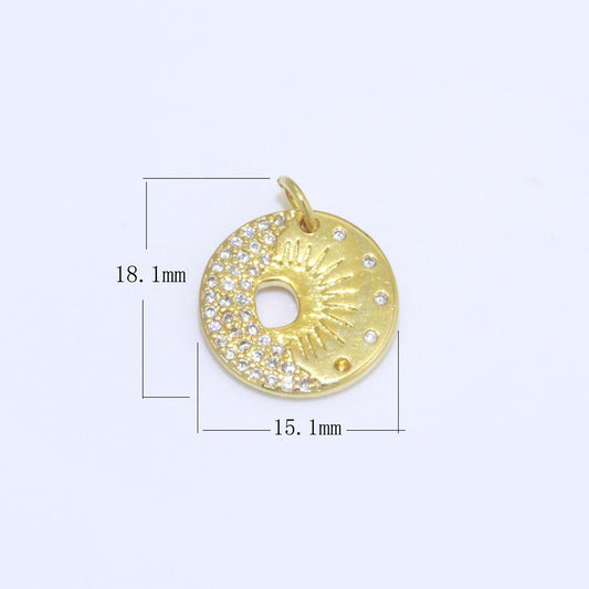 Mini gold moon charm, cubic zirconia celestial pendant charm, sun charm necklace earring bracelet diy jewelry m693