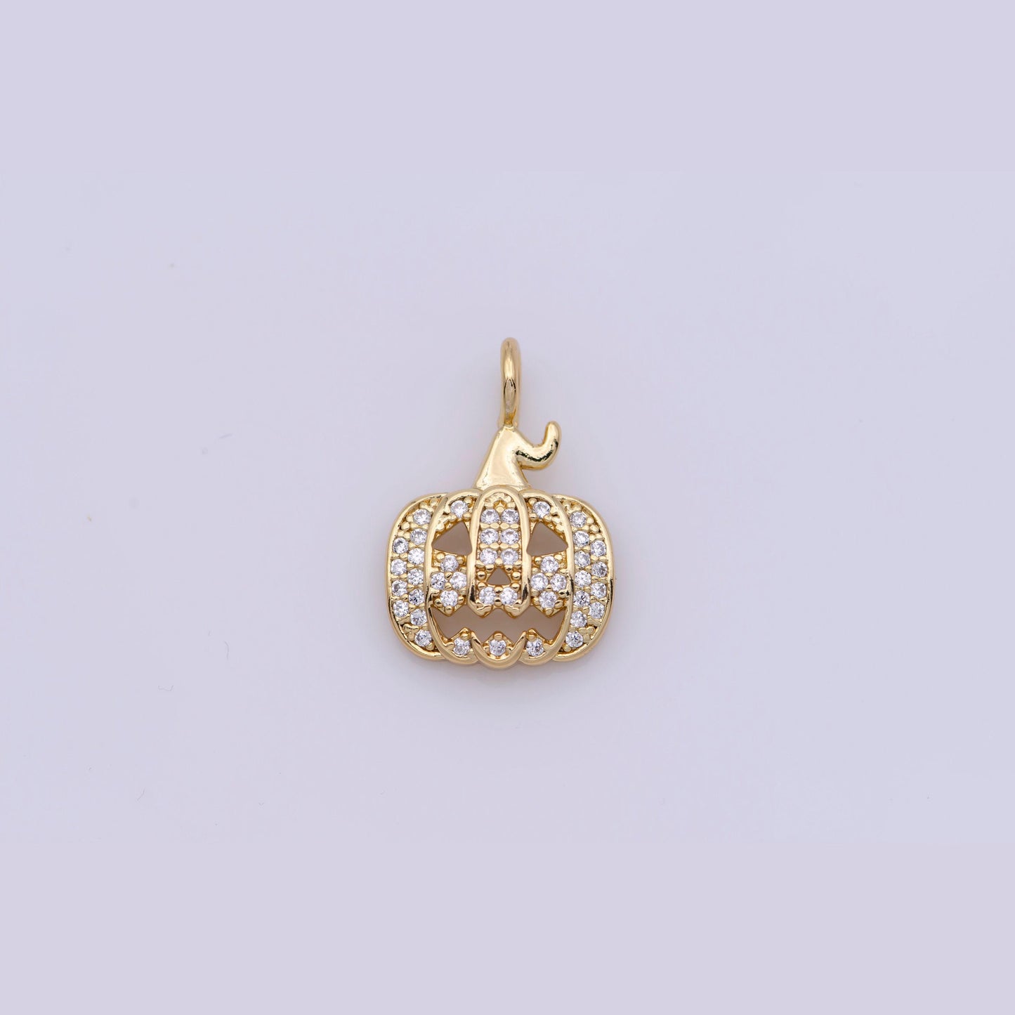 Cubic gold filled jack o lantern pumpkin face cz micro pave charm bracelet necklace earring pendant for halloween jewelry making, m-739
