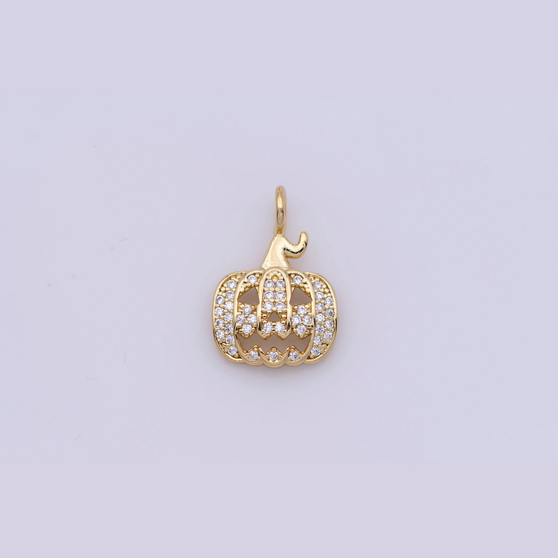 Cubic gold filled jack o lantern pumpkin face cz micro pave charm bracelet necklace earring pendant for halloween jewelry making, m-739
