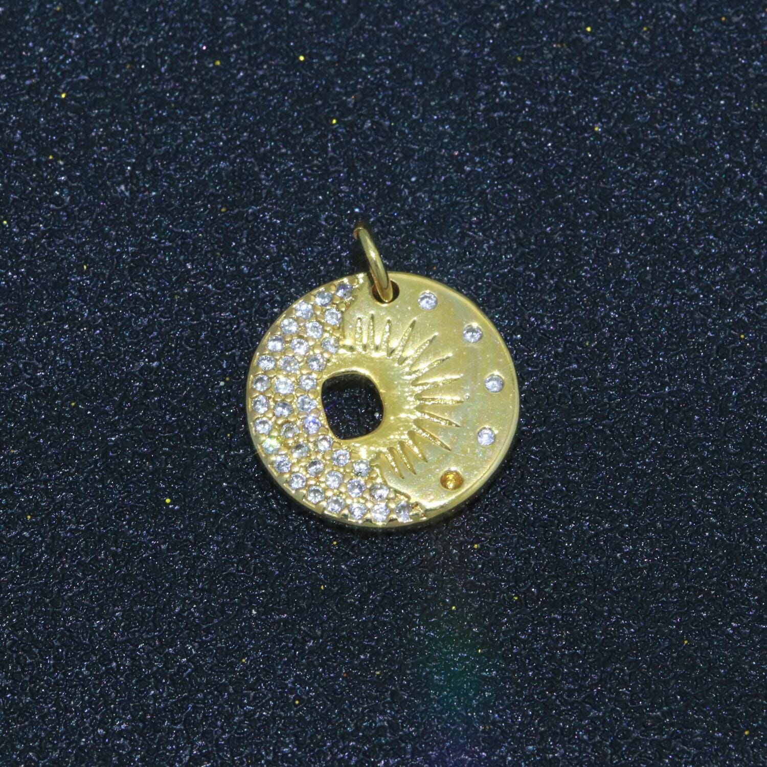 Mini gold moon charm, cubic zirconia celestial pendant charm, sun charm necklace earring bracelet diy jewelry m693