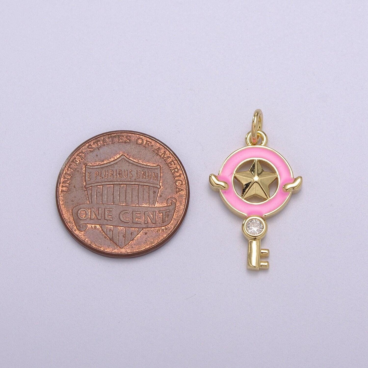 1pc gold key enamel solitaire cz charms, cubic star charm with color enamel to choose charm medallion for necklace,m-686-m689
