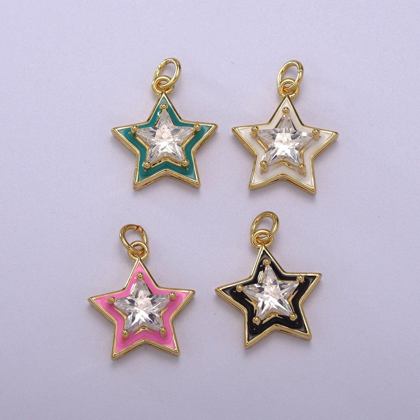 1pc gold star enamel solitaire cz charms, cubic celestial charm with color enamel to choose charm medallion for necklace,m-678-m681