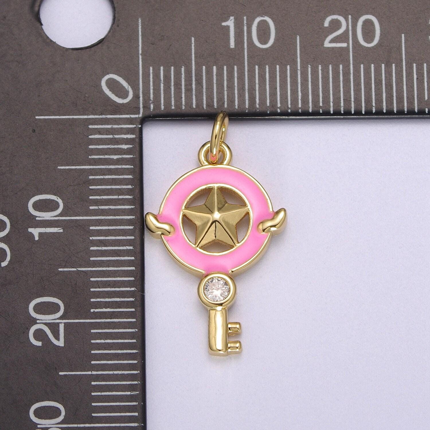 1pc gold key enamel solitaire cz charms, cubic star charm with color enamel to choose charm medallion for necklace,m-686-m689