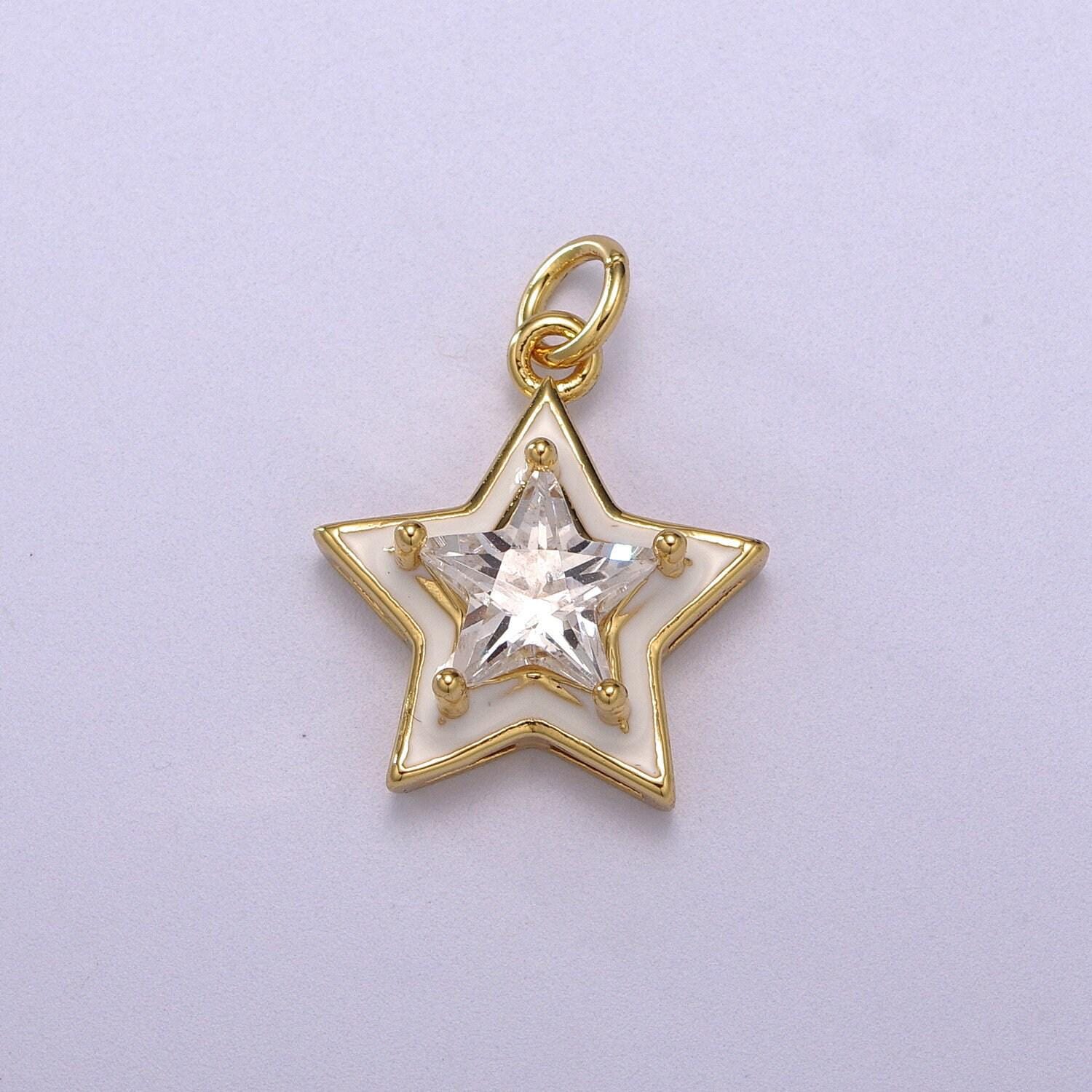 1pc gold star enamel solitaire cz charms, cubic celestial charm with color enamel to choose charm medallion for necklace,m-678-m681