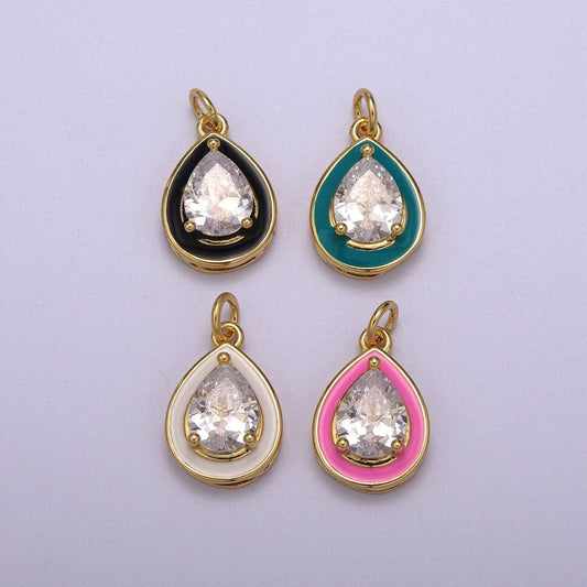 1pc gold tear drop enamel solitaire cz charms, cubic pear cut charm with color enamel to choose charm medallion for necklace,m-666-m669
