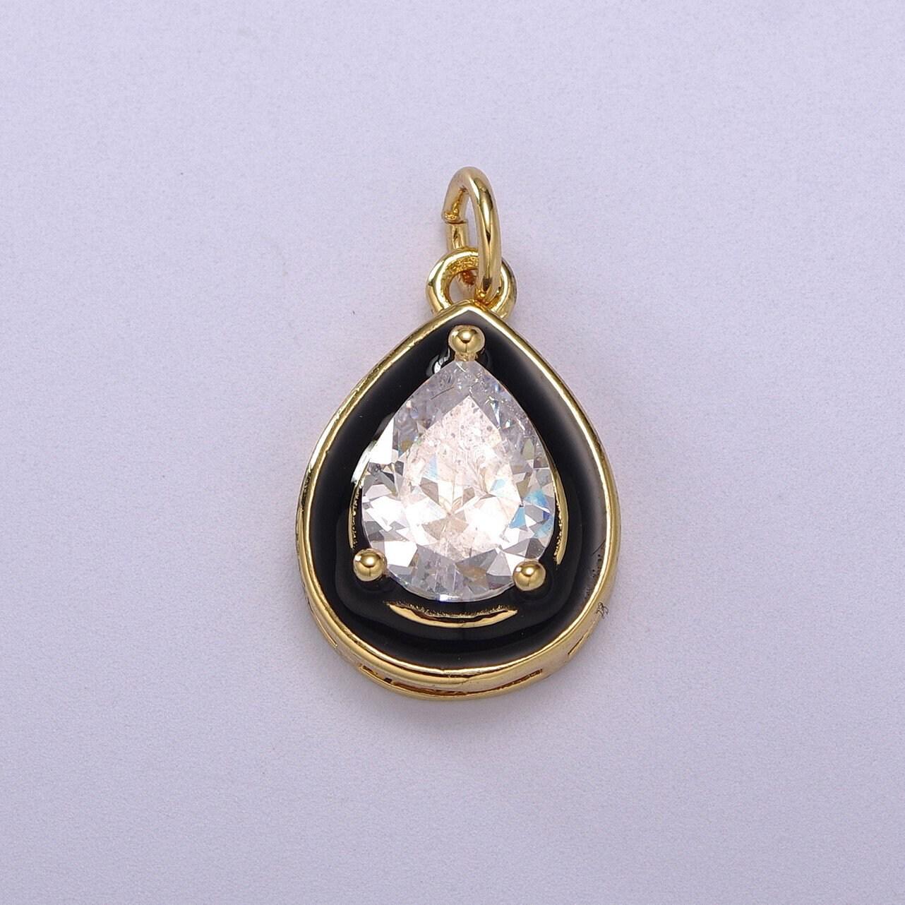 1pc gold tear drop enamel solitaire cz charms, cubic pear cut charm with color enamel to choose charm medallion for necklace,m-666-m669