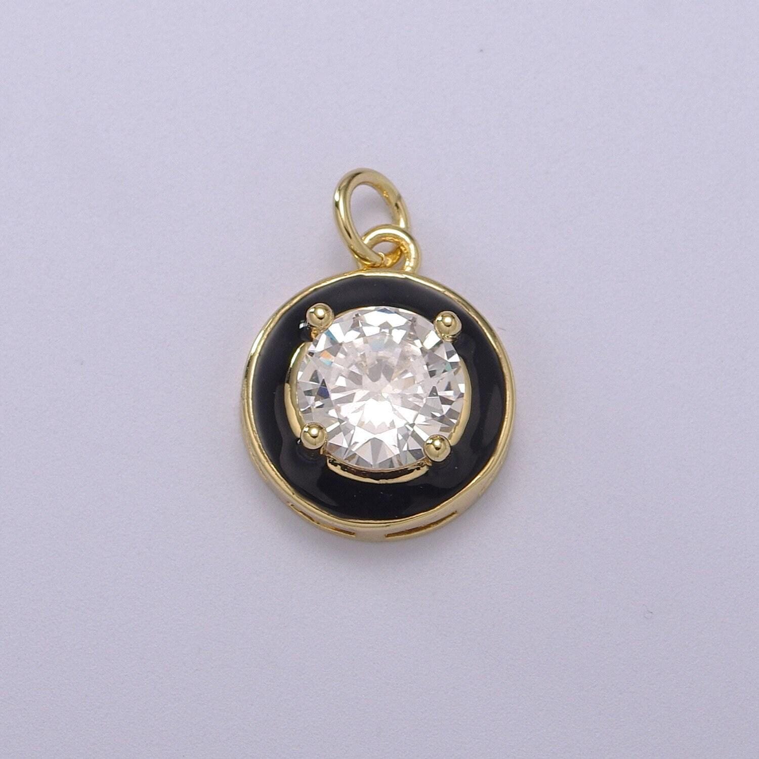 1pc gold round enamel solitaire cz charms, cubic o charm in round disc charm medallion for necklace,m-662-m665