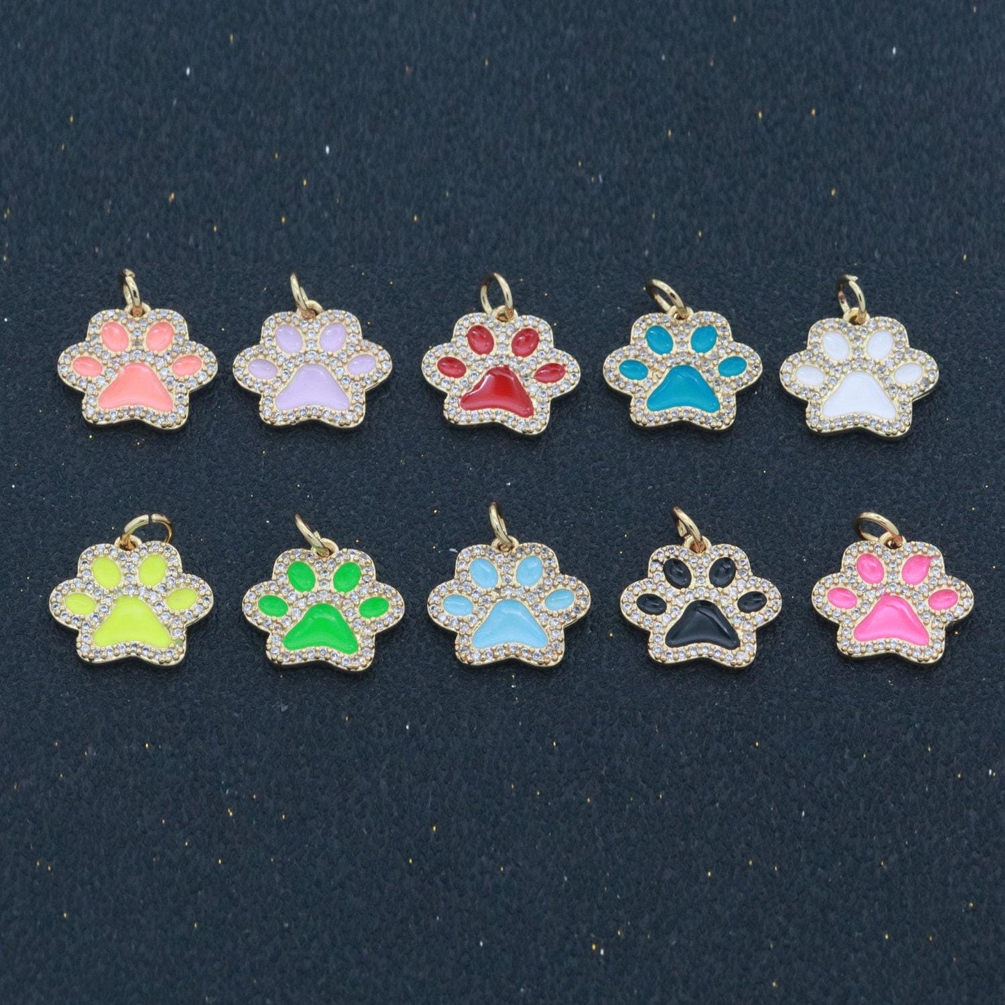 Dainty dog paw charm for bracelet necklace earring component 14k gold filled enamel puppy micro pave animal pendant supply