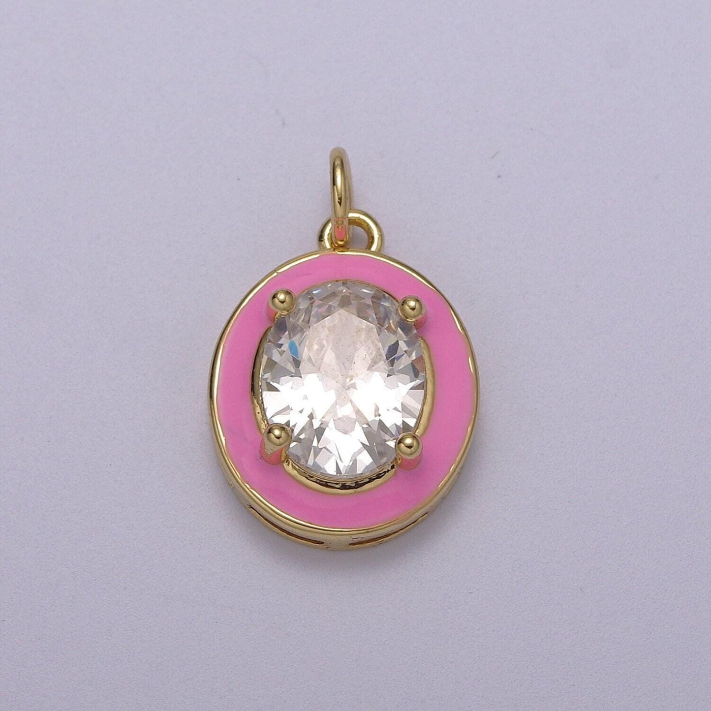 1pc gold oval enamel solitaire cz charms, cubic o charm in round disc charm medallion for necklace,m-658-m661