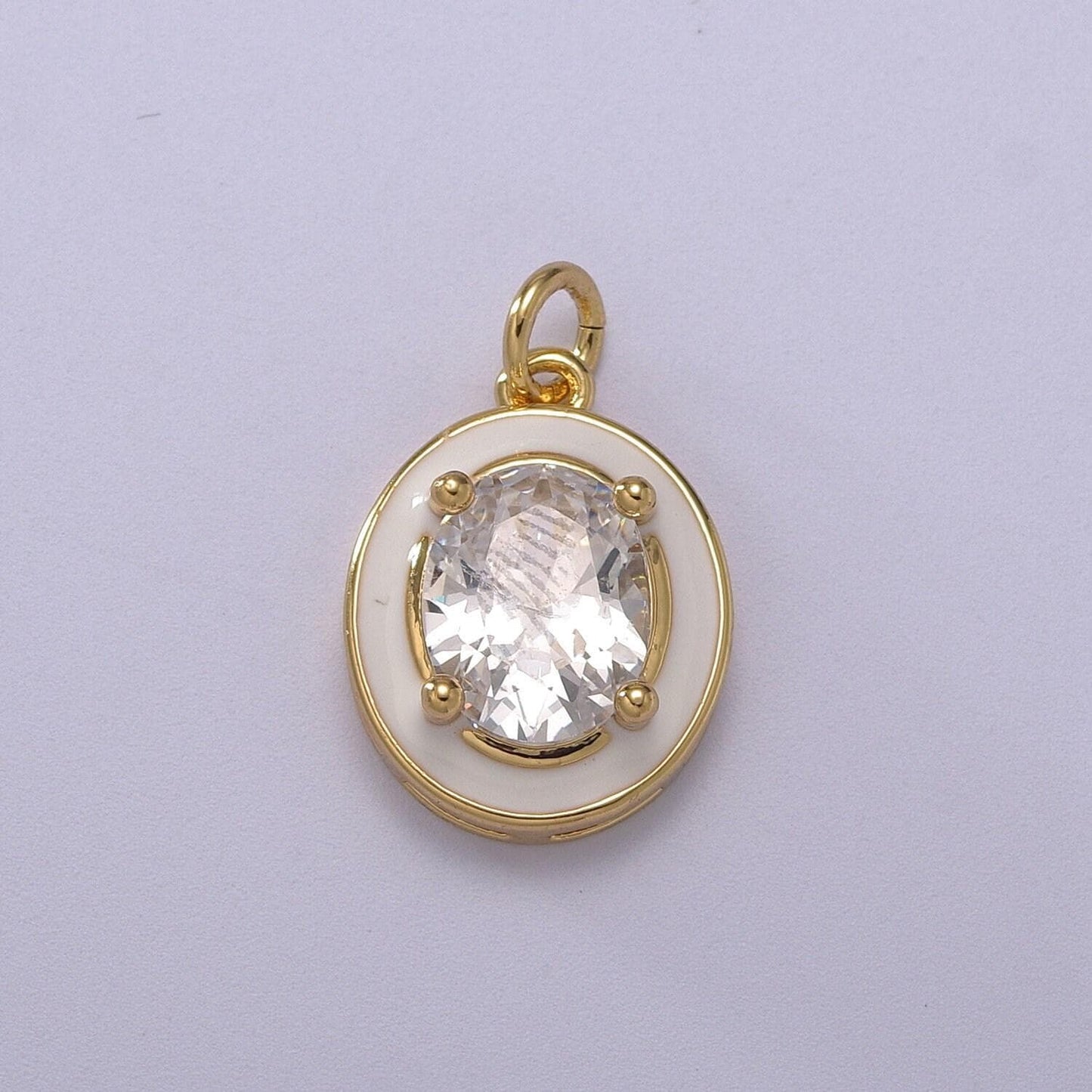 1pc gold oval enamel solitaire cz charms, cubic o charm in round disc charm medallion for necklace,m-658-m661