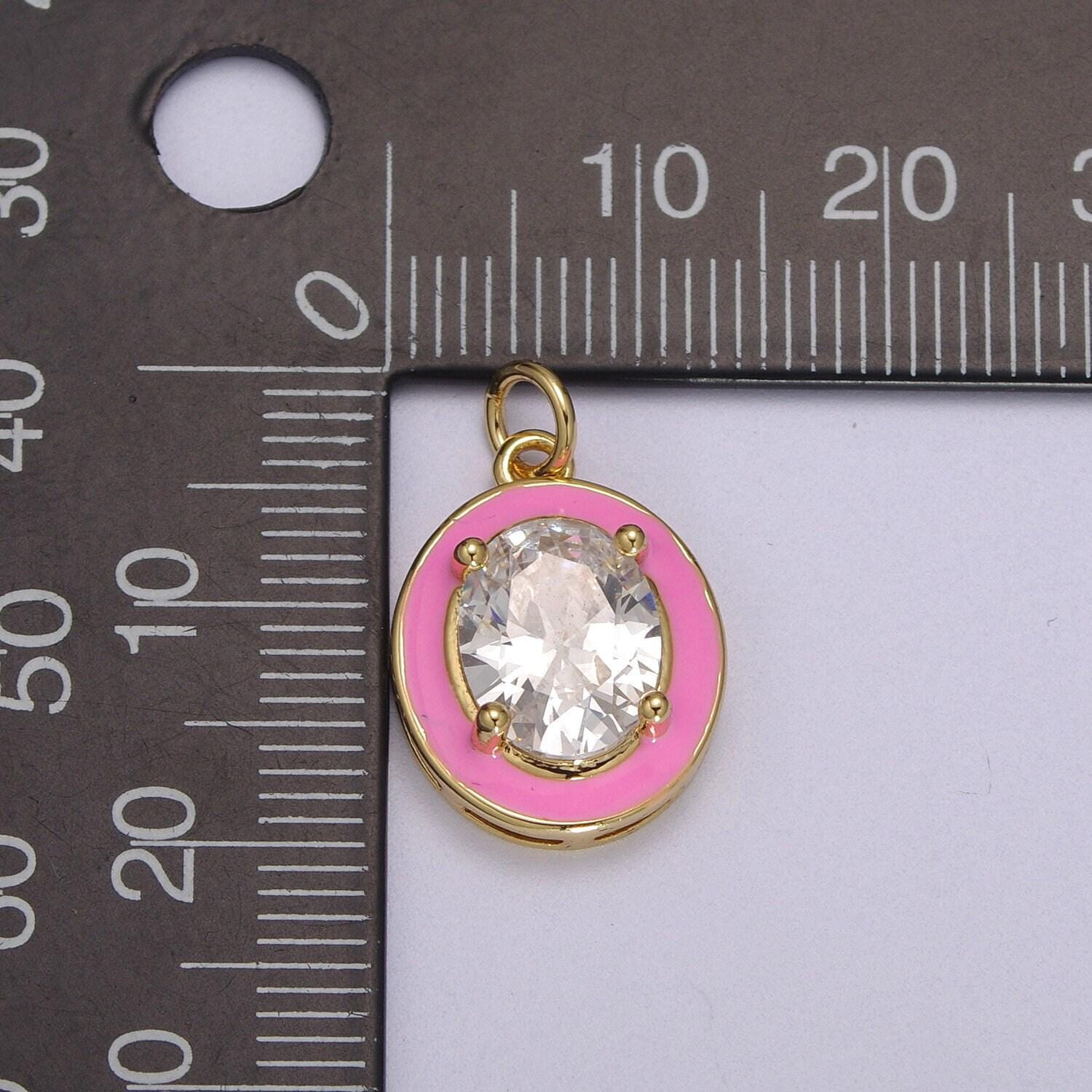 1pc gold oval enamel solitaire cz charms, cubic o charm in round disc charm medallion for necklace,m-658-m661