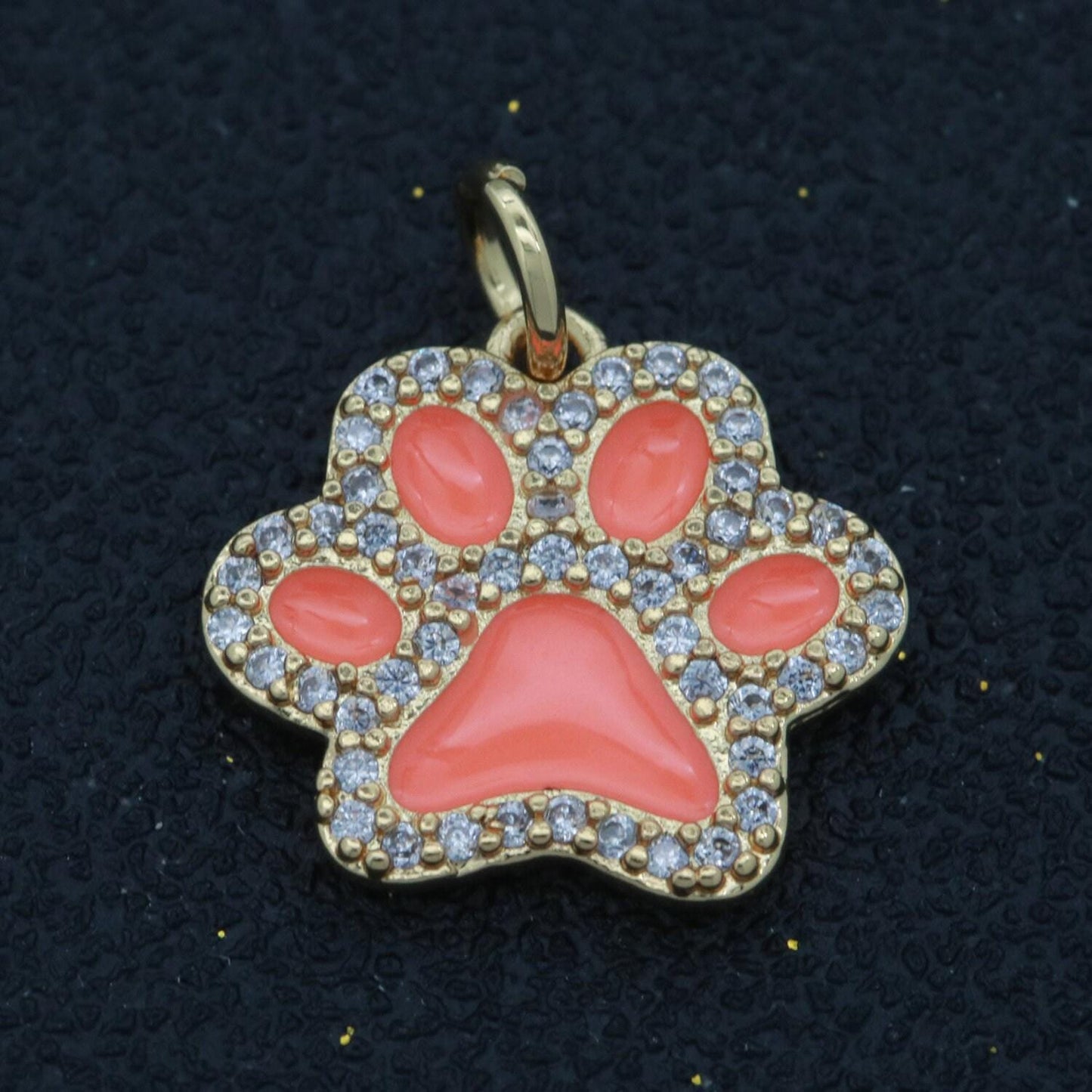 Dainty dog paw charm for bracelet necklace earring component 14k gold filled enamel puppy micro pave animal pendant supply