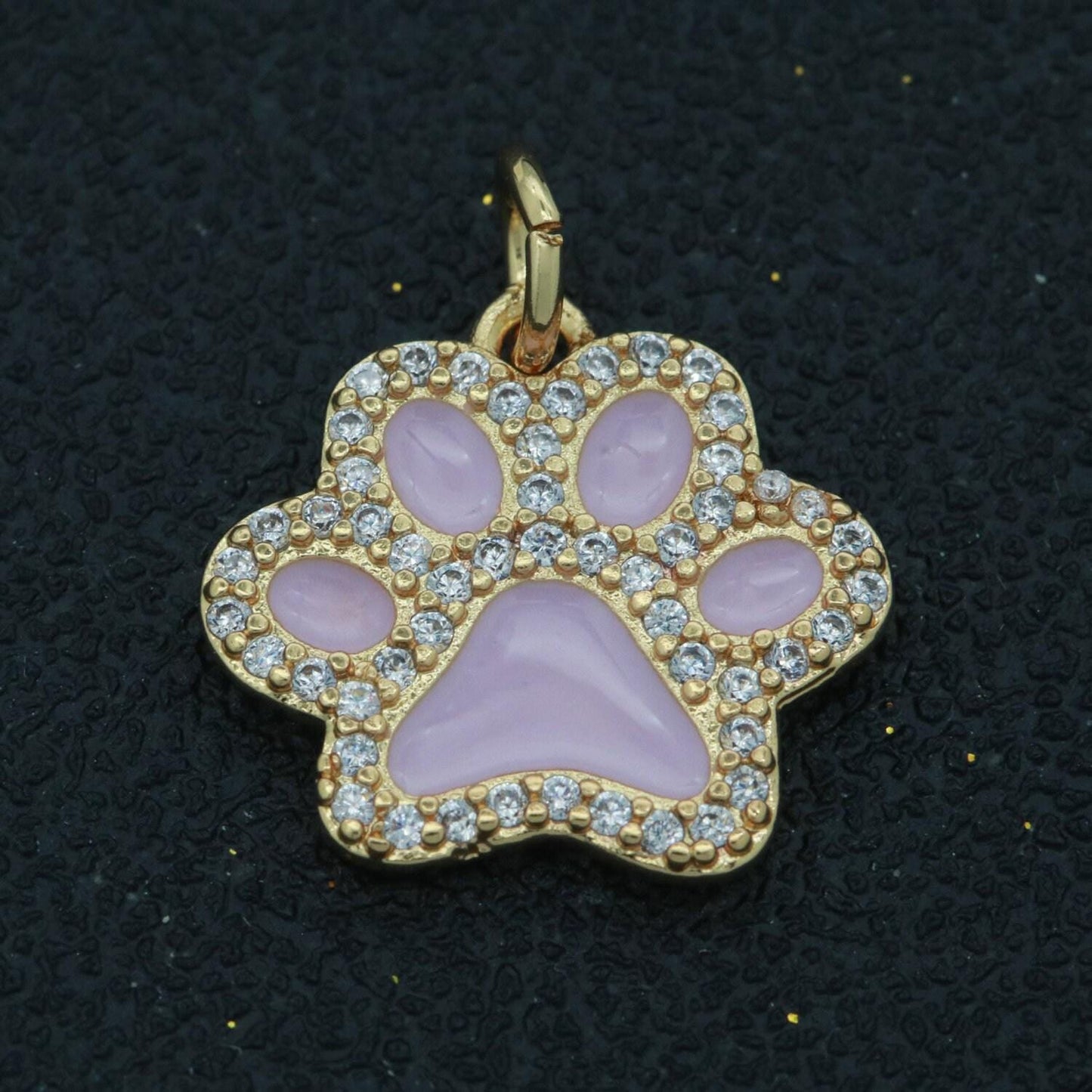 Dainty dog paw charm for bracelet necklace earring component 14k gold filled enamel puppy micro pave animal pendant supply