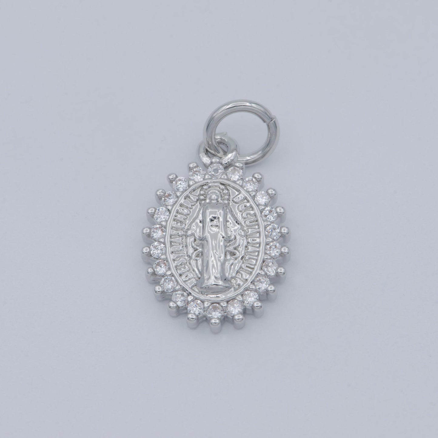Silver plated virgin mary jesus christ catholic bijoux sunburst micro pave cz charm miraculous lady | m-588