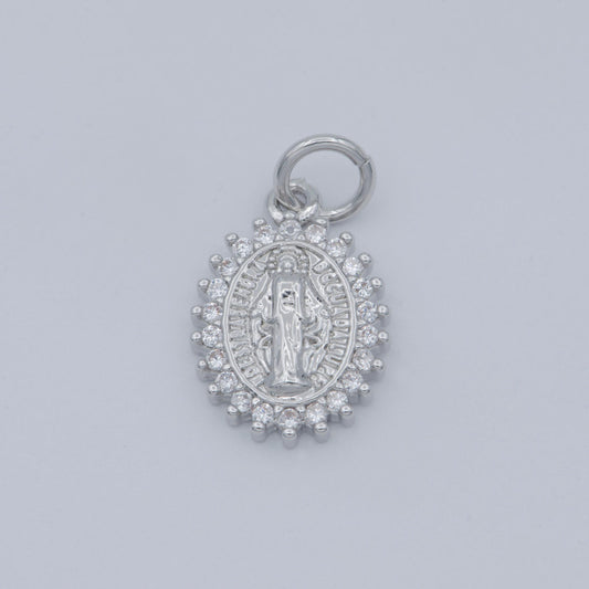 Silver plated virgin mary jesus christ catholic bijoux sunburst micro pave cz charm miraculous lady | m-588