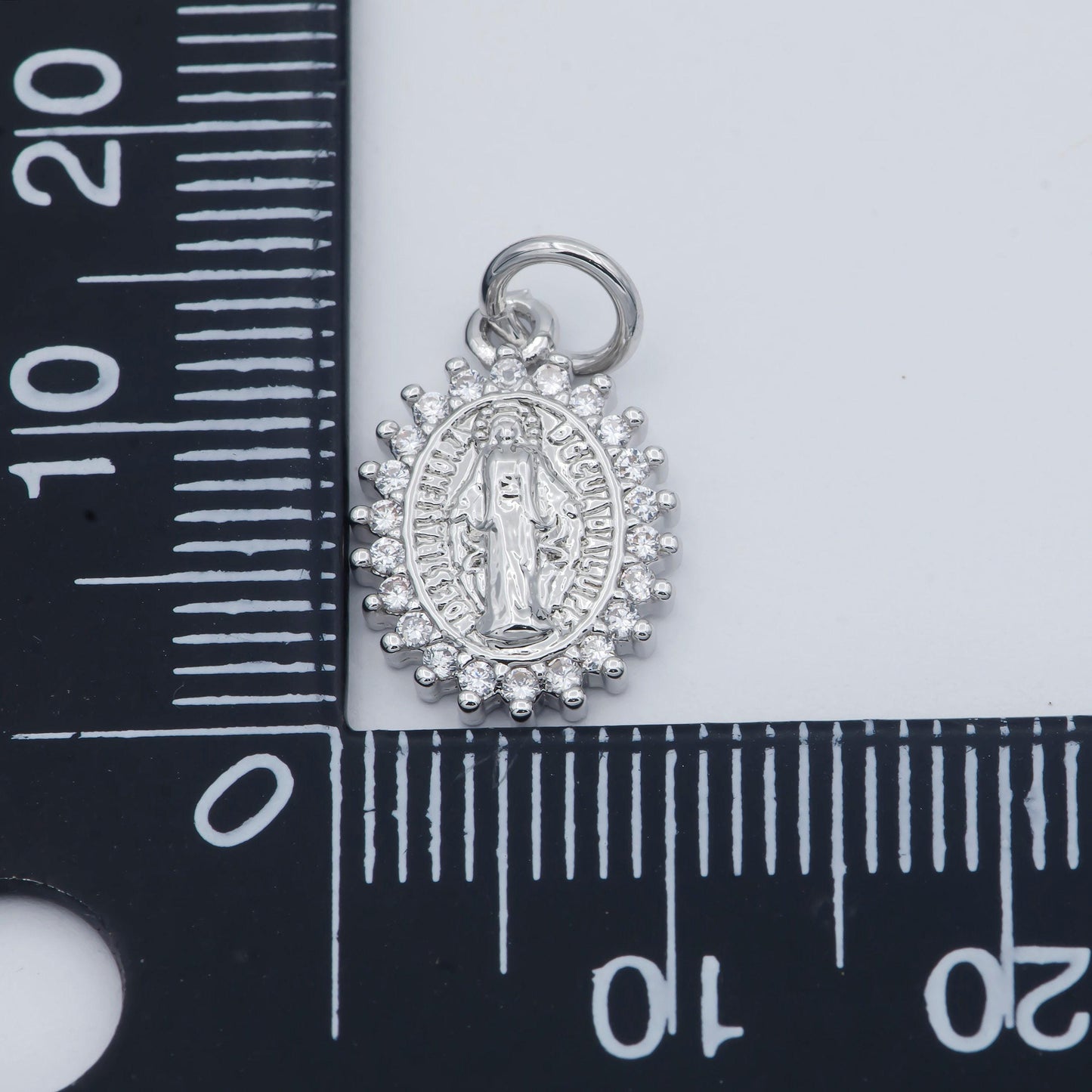 Silver plated virgin mary jesus christ catholic bijoux sunburst micro pave cz charm miraculous lady | m-588