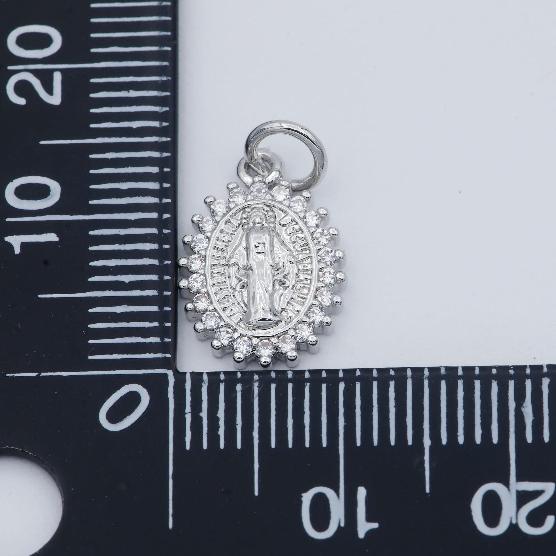 Silver plated virgin mary jesus christ catholic bijoux sunburst micro pave cz charm miraculous lady | m-588
