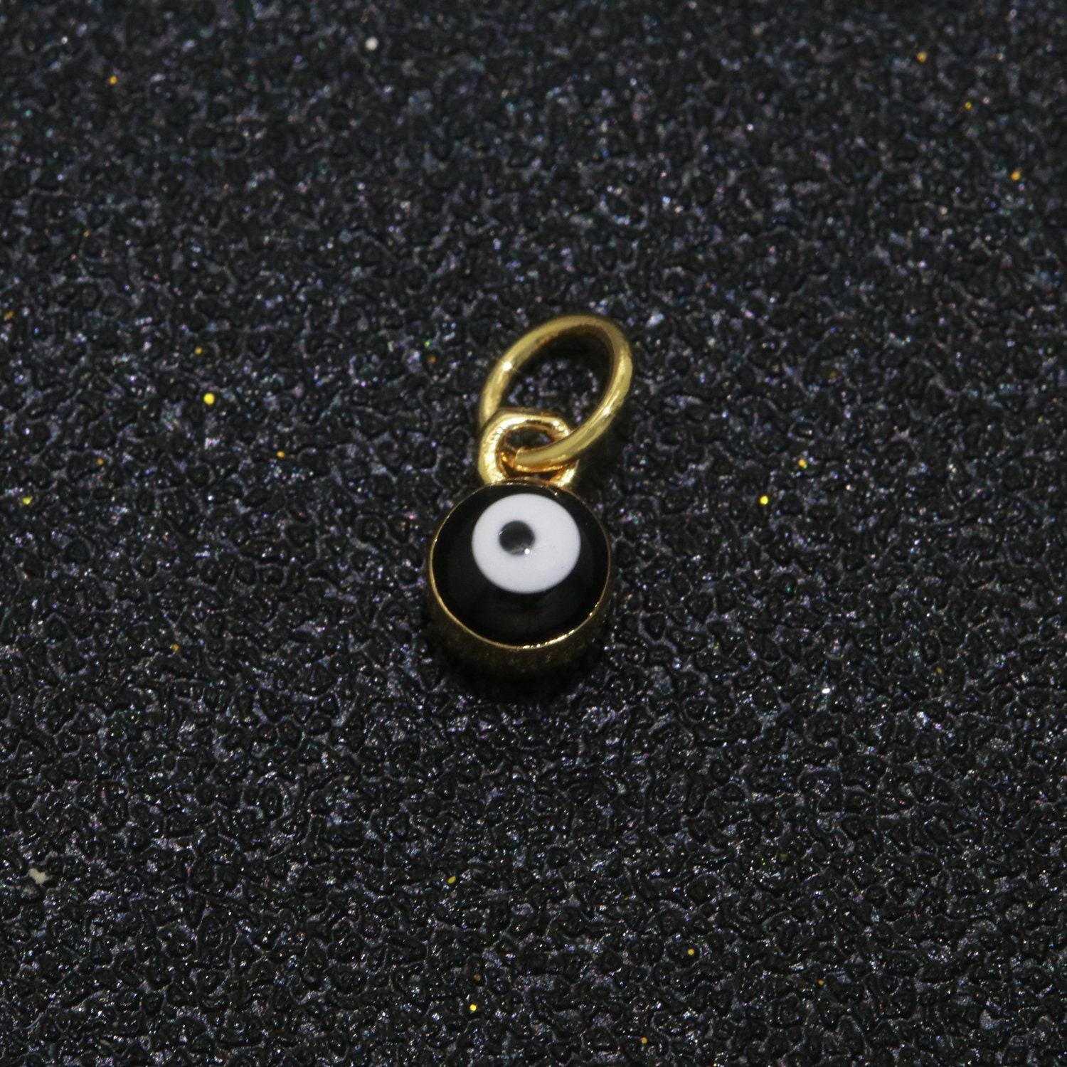 Dainty gold mini enamel evil eyes charm, tiny round evil eye charm, pendants for necklace bracelet earring add on charm,m-579