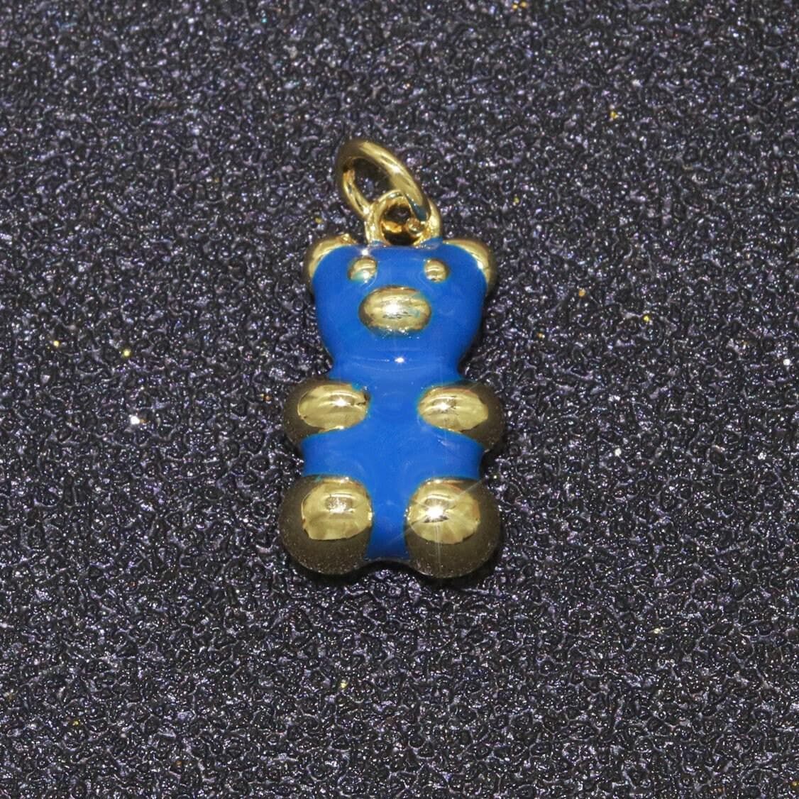 14k gold filled gummy bear pendant teddy bear charm enamel animal charm, love charm kids retro 90s trend jewelry making supply