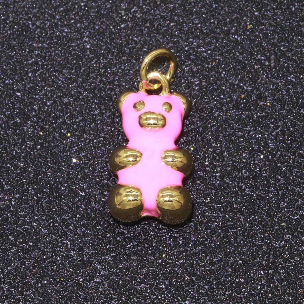 14k gold filled gummy bear pendant teddy bear charm enamel animal charm, love charm kids retro 90s trend jewelry making supply