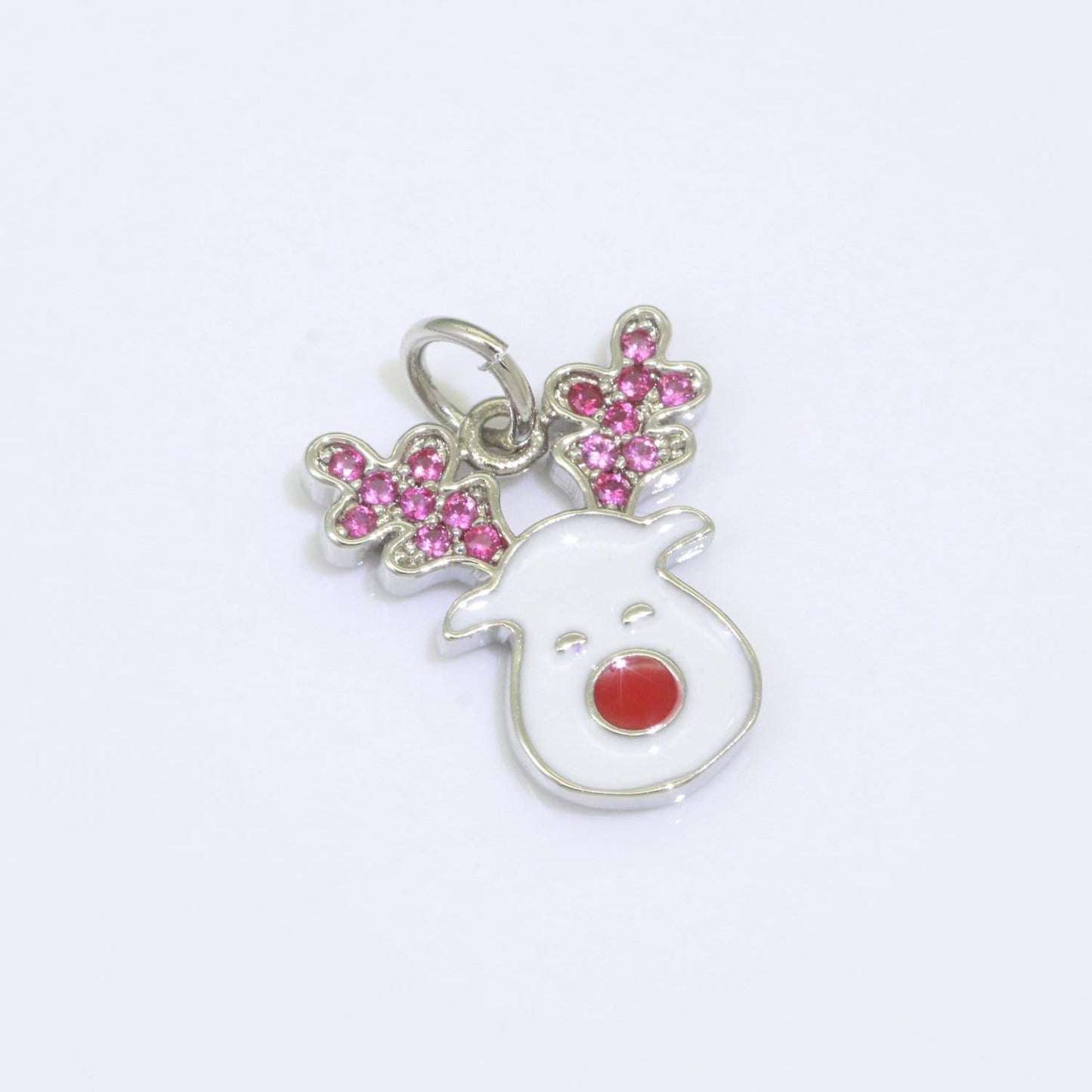Dainty gold rudolph charm - christmas jewelry pendant - red nose reindeer gold filled enamel charm for bracelet necklace earring component