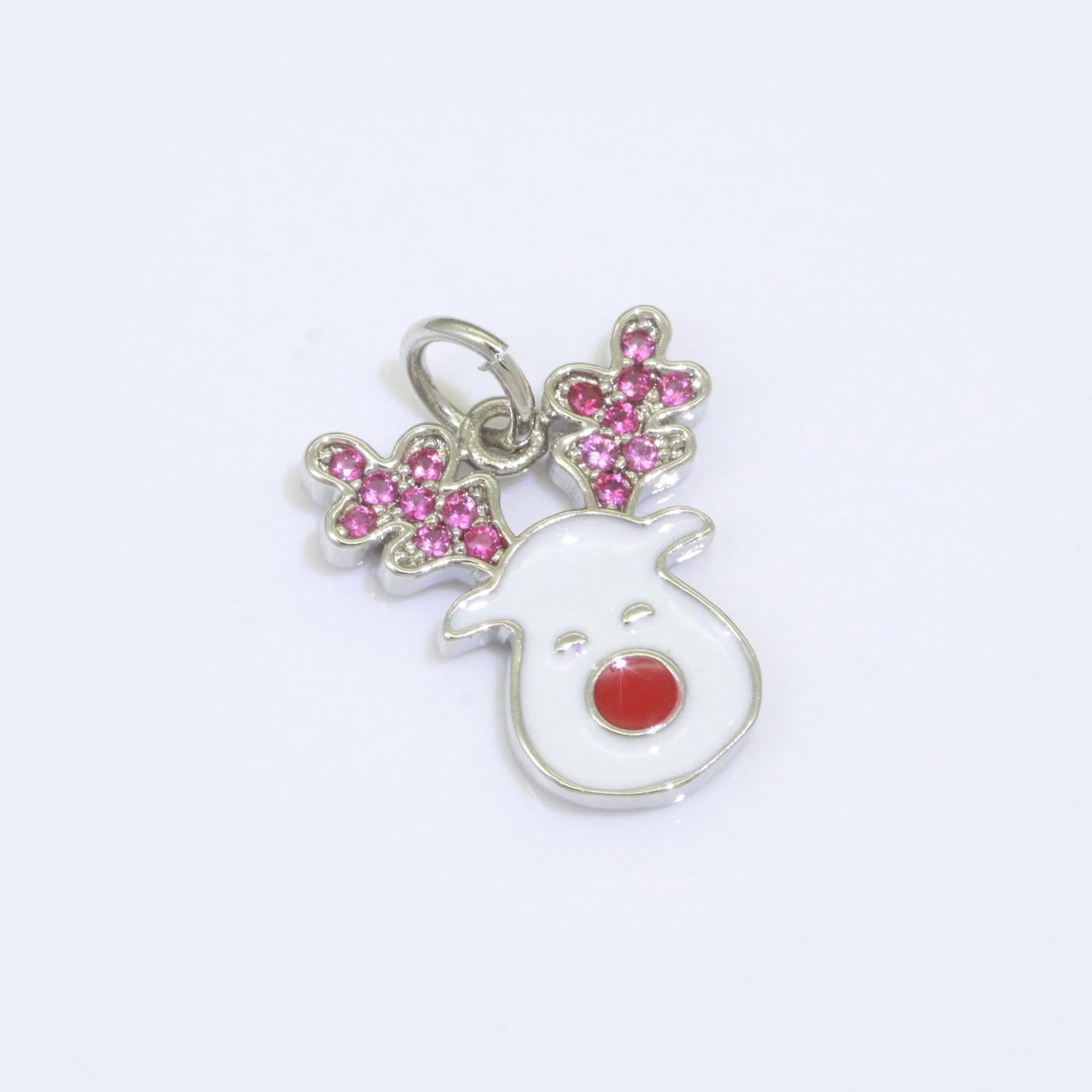Dainty gold rudolph charm - christmas jewelry pendant - red nose reindeer gold filled enamel charm for bracelet necklace earring component