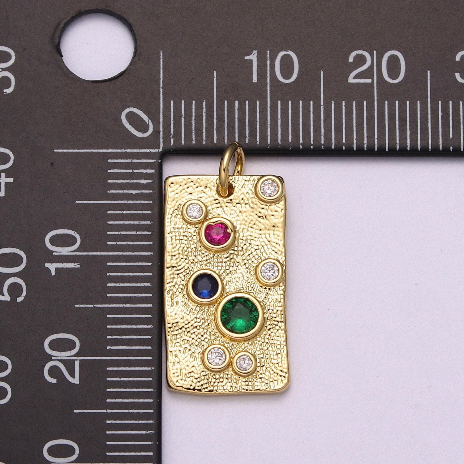 Gold charm, rainbow bubble charm, bubble pendant, bubble tag charm, tiny bubble rectangle charm 14k gold filled charm