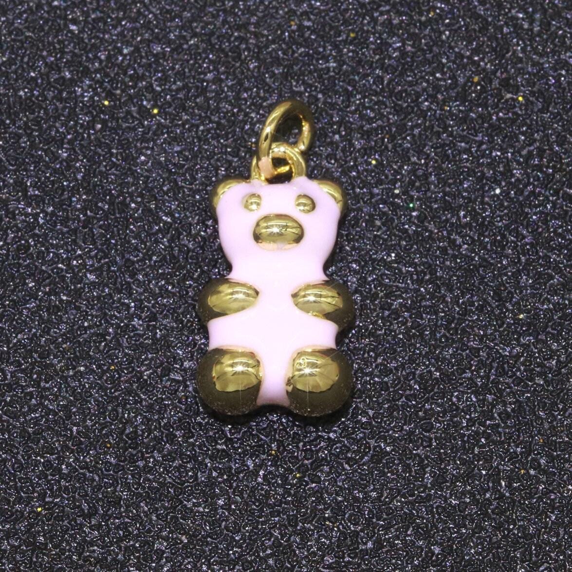 14k gold filled gummy bear pendant teddy bear charm enamel animal charm, love charm kids retro 90s trend jewelry making supply