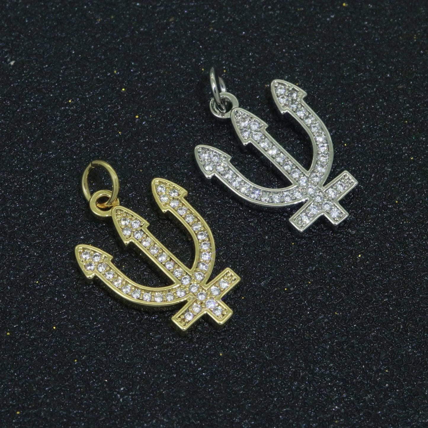 Gold filled neptune's trident pendants greek trident pendants large devil's pitchfork charms beach pendants jewelry supplies