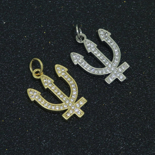 Gold filled neptune's trident pendants greek trident pendants large devil's pitchfork charms beach pendants jewelry supplies