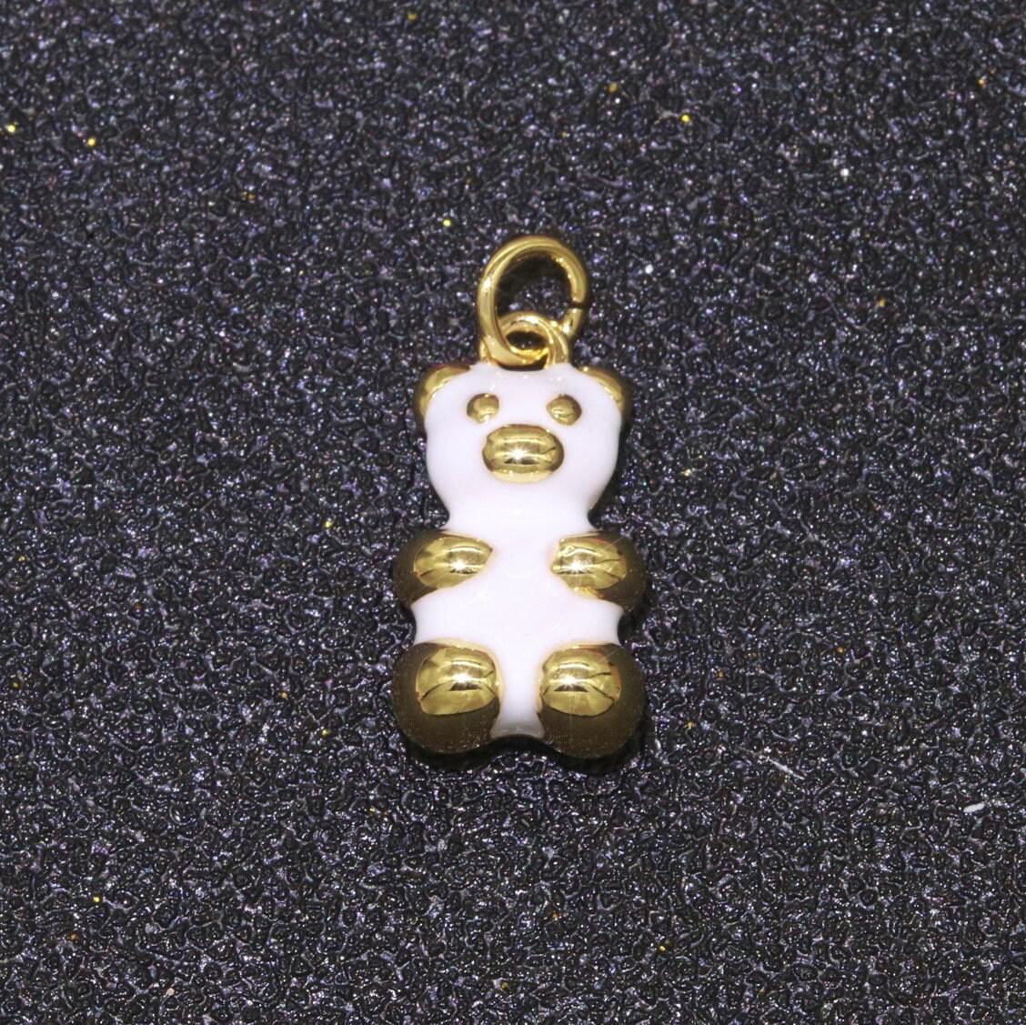 14k gold filled gummy bear pendant teddy bear charm enamel animal charm, love charm kids retro 90s trend jewelry making supply