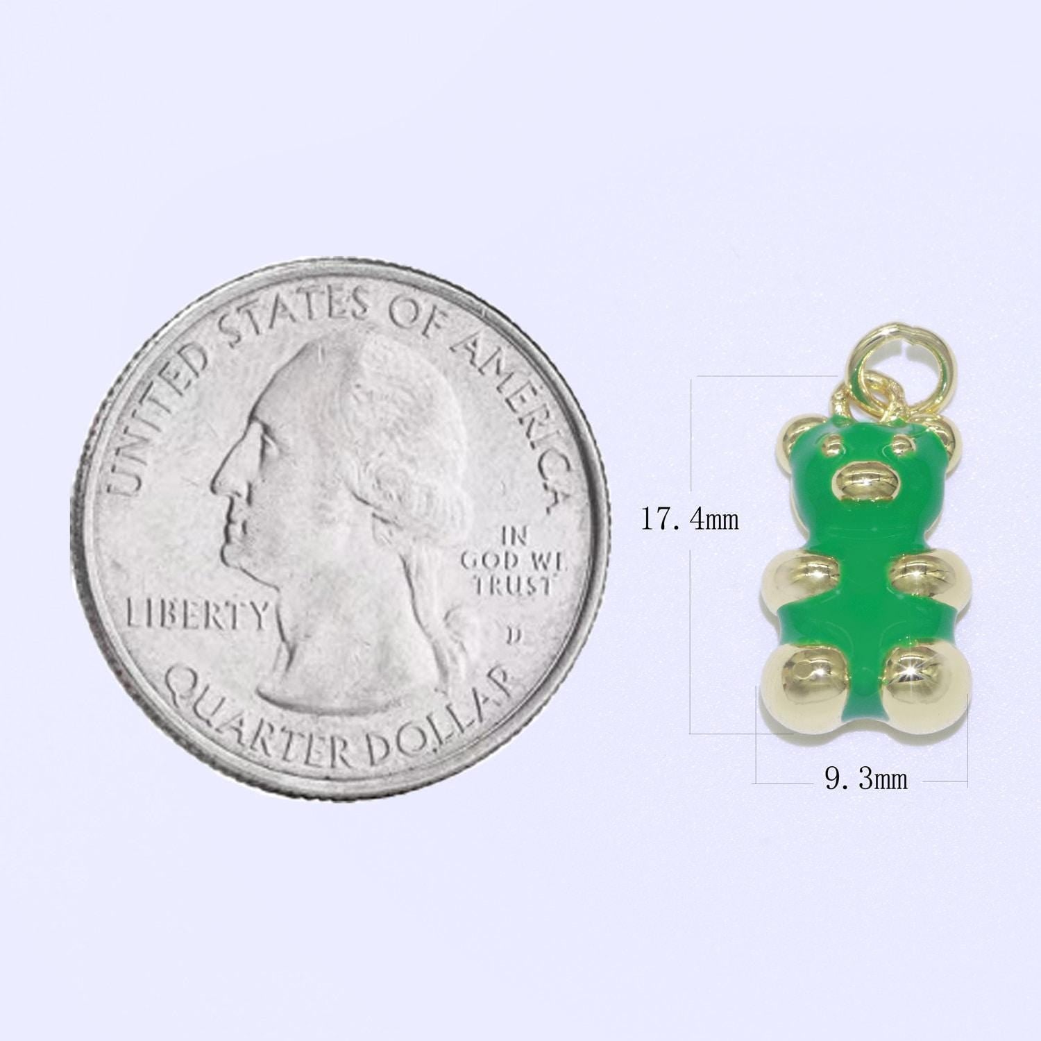 14k gold filled gummy bear pendant teddy bear charm enamel animal charm, love charm kids retro 90s trend jewelry making supply