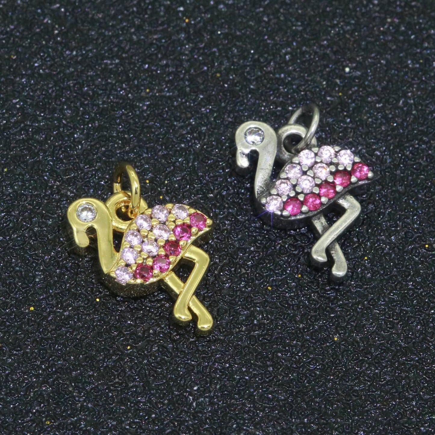 Micro pave gold flamingo charm 14k gold filled bird pendant silver gold jewelry for necklace earring bracelet