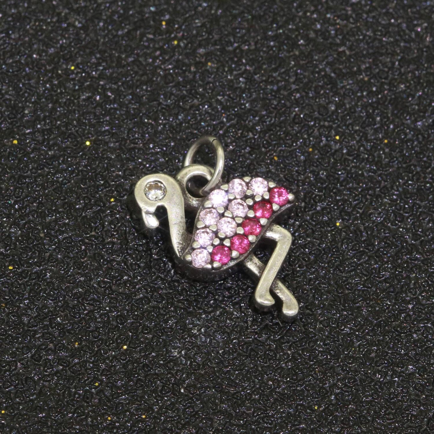 Micro pave gold flamingo charm 14k gold filled bird pendant silver gold jewelry for necklace earring bracelet